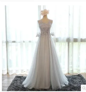 Bridesmaid Dresses O-Neck Three Quarter Long Lace Party Dress Plus Size Wedding Party Dress Vestido De Festa Crystal Dress Bridesmaid Dresses O-Neck Three Quarter Long Lace Party Dress Plus Size Wedding Party Dress Vestido De Festa Crystal Dress