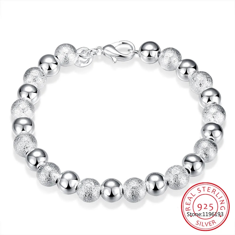 Женский браслет из серебра 925 пробы с бусинами 8 мм | Украшения и аксессуары