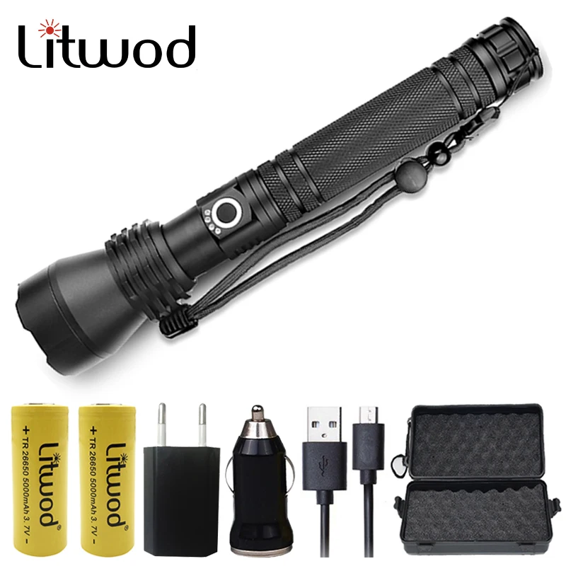 Светодиодный фонарик перезаряжаемый фонарь Litwod 3900lm 2*18650 или 26650 батареи 1 *