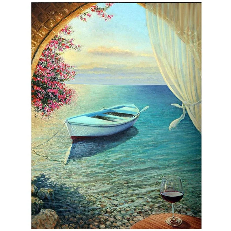 

HOT SALE Diamond Painting Full Circle Diamond Kit Rhinestone Picture Art Craft Home Door Decoration (Boat)