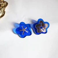 1pair cute acrylic blue little flower stud earrings for women summer fresh floral earrings wholesale jewelry korea