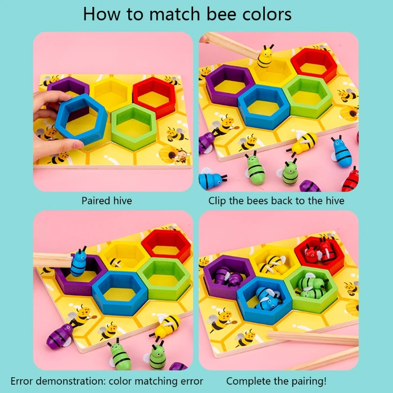 

Beehive Game Childhood Color Cognitive Clip Small Bee Toy Wooden Leaning Educatinal Toys Children Montessori Early Education