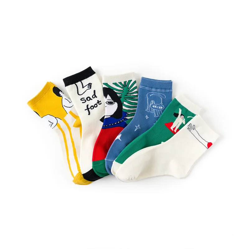 

New ladies medium tube socks cartoon art illustration Japanese cotton trendy childlike socks women wholesale