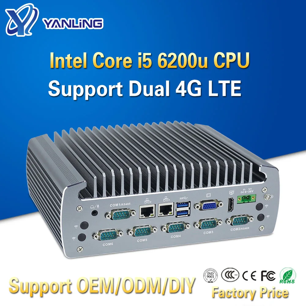 Встроенный промышленный ПК Yanling Intel Core i5-6200u 2 Nic безвентиляторный мини-ПК внешний