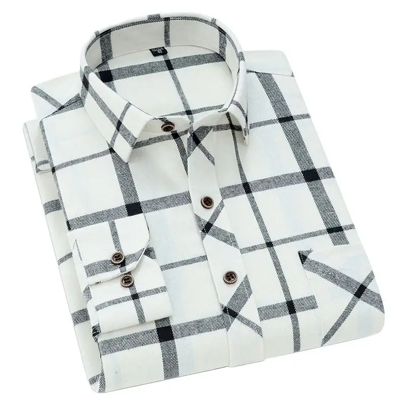 

Dress Shirt men spring autumn 45% cotton black and white plaid shirt trendy casual healthy breathable long sleeve slim shirts