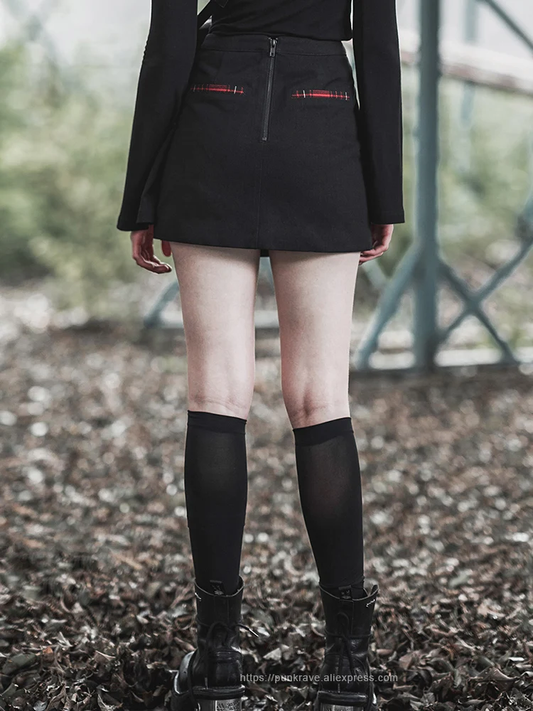 Женская облегающая юбка в клетку двухцветная стиле панк-рейва Харадзюку С