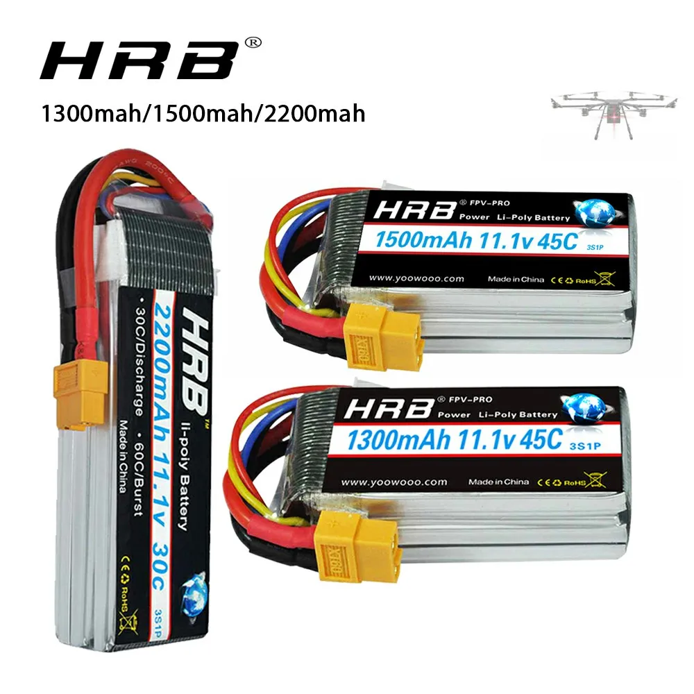 

HRB Lipo Battery 3S 11.1V 1300mah 1500mah 14.8V 2200mah 30C 100C Battery with Deans XT60 connector for RC Car fpv drone Airplane