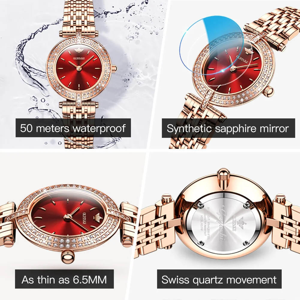OUPINKE Luxury Women Wristwatch Waterproof Diamond Stainless steel Sapphire Automatic Elegant Ladies Bracelet Necklace Watch Set enlarge