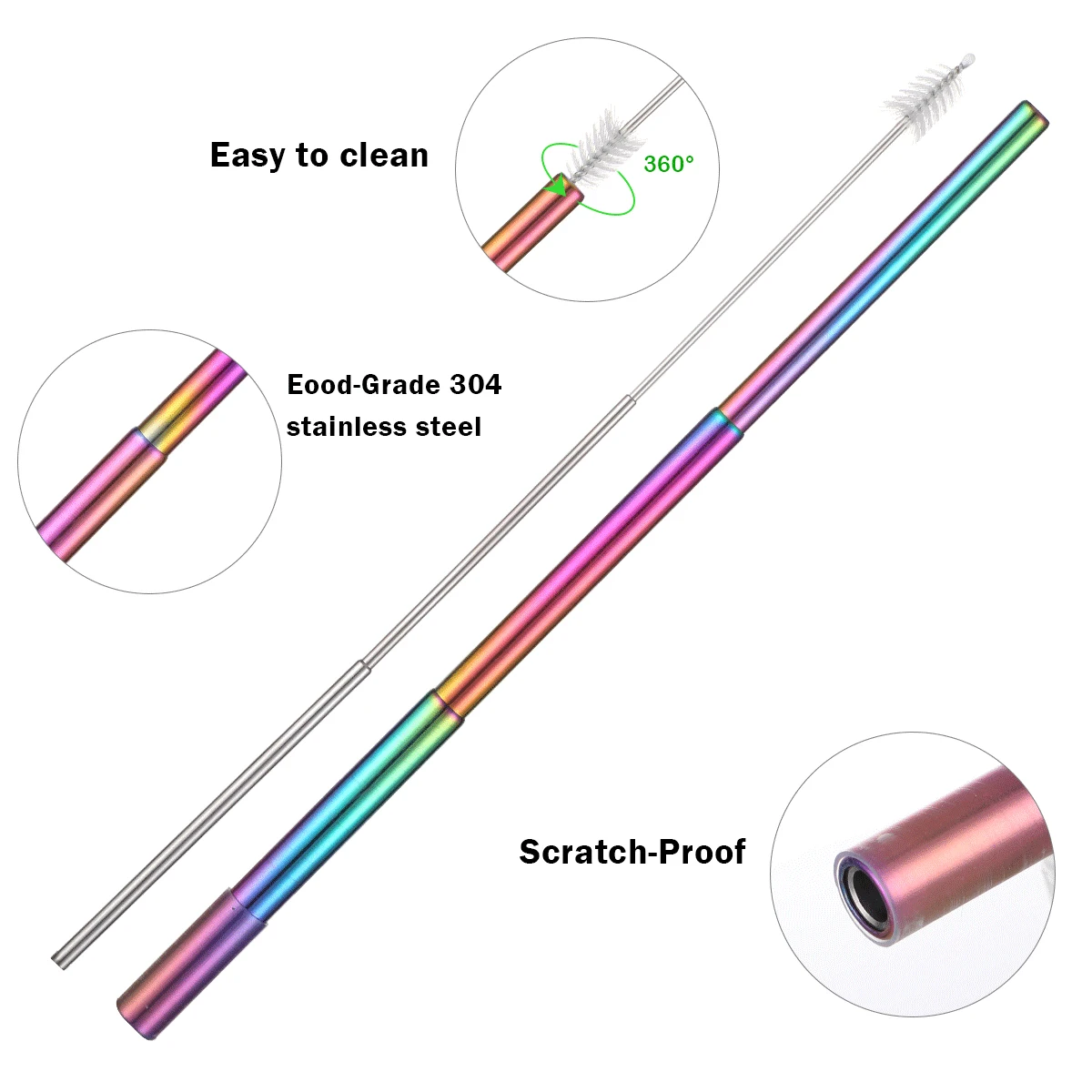 2 шт Портативный многоразовые трубочки телескопический Нержавеющая сталь