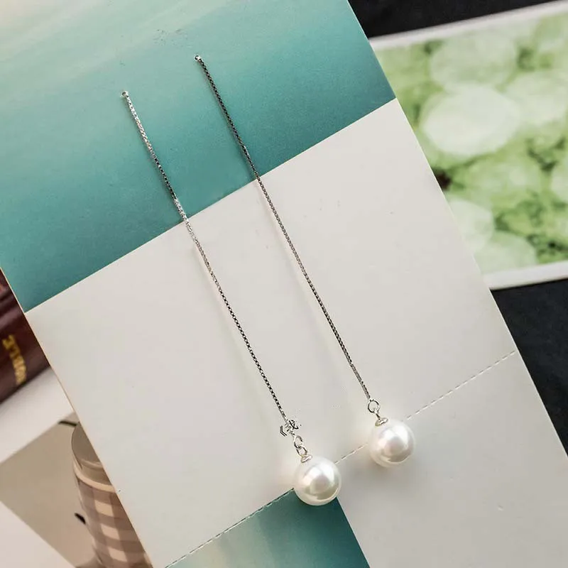 925 пробы серебряные серьги натуральный жемчуг длинные с кисточками модные