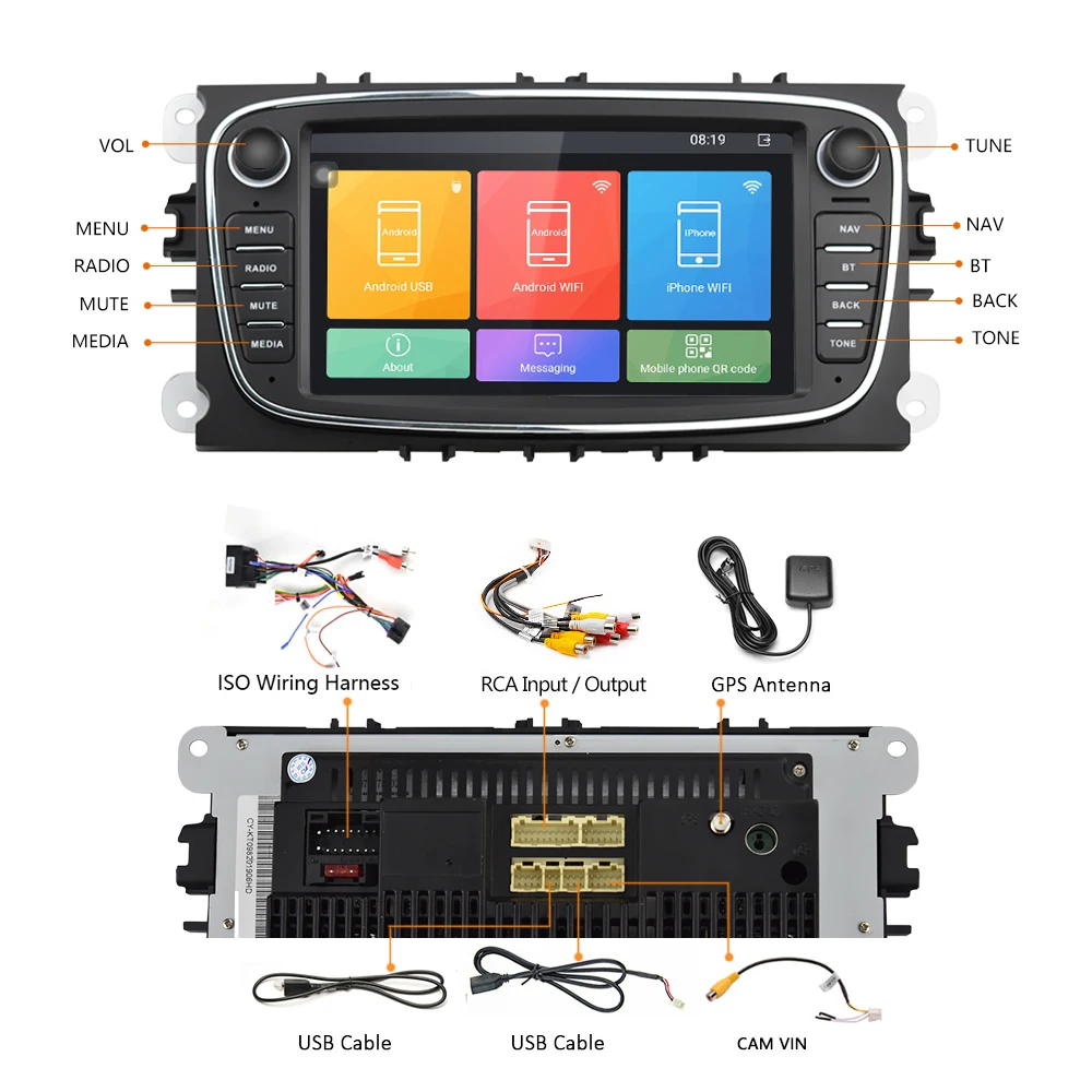 Автомагнитола Hikity на Android мультимедийный плеер 2 Din с GPS 7 ''звуком DVD для Ford/Focus/S