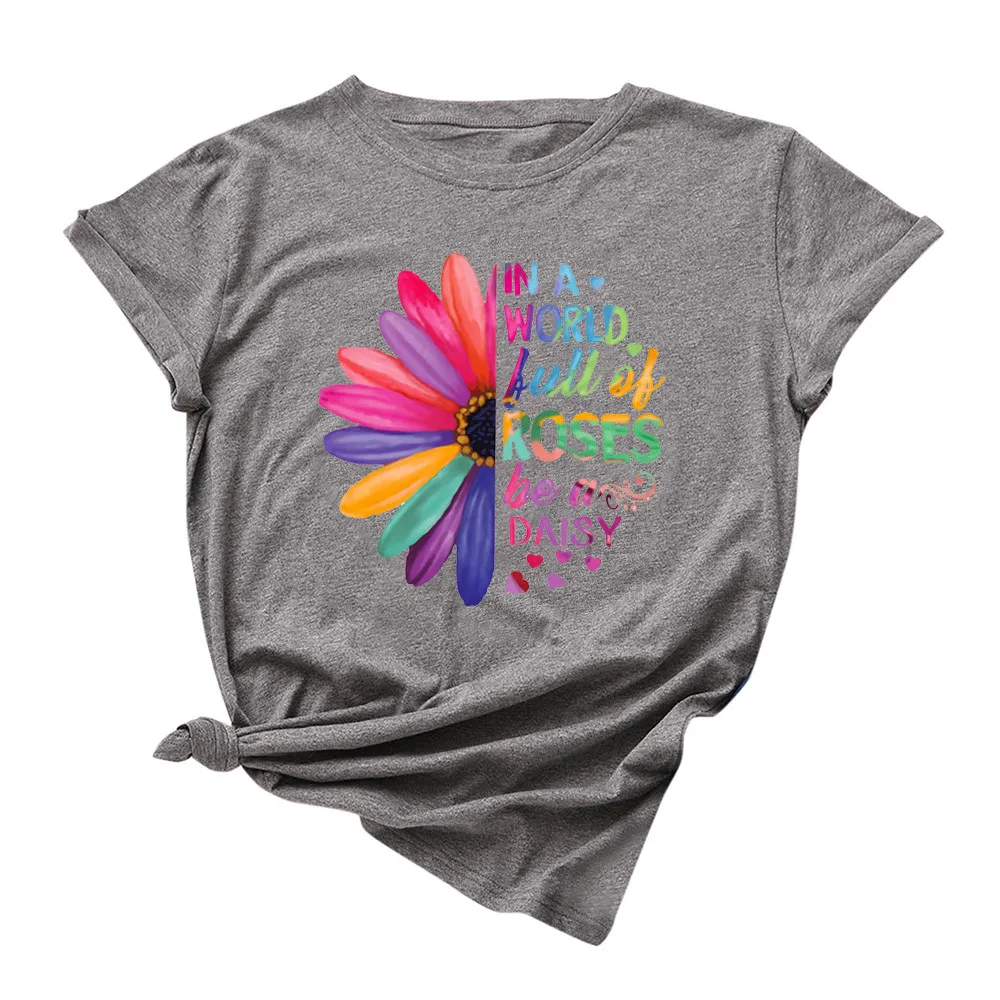 

Women Summer Printing Short Sleeve Shirt Casual Tunic Tops Blouse Printed Round Neck Shirt Top Saco Manteau 2021 New