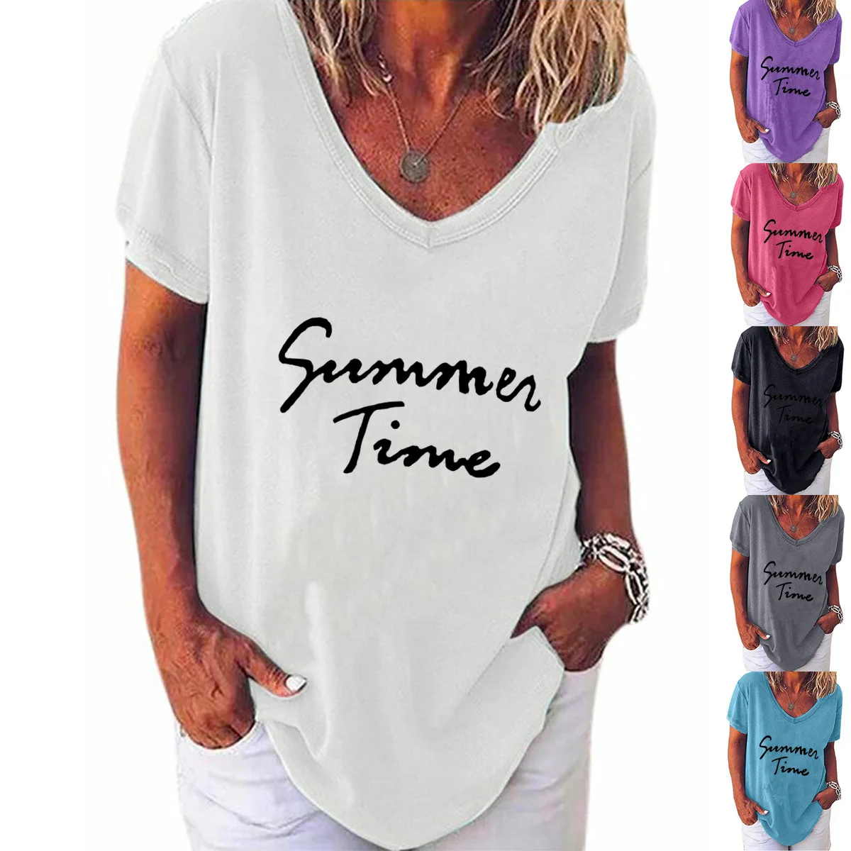 

Лето 2021, новинка, Лидер продаж, женская модная футболка с коротким рукавом и V-образным вырезом, с надписью