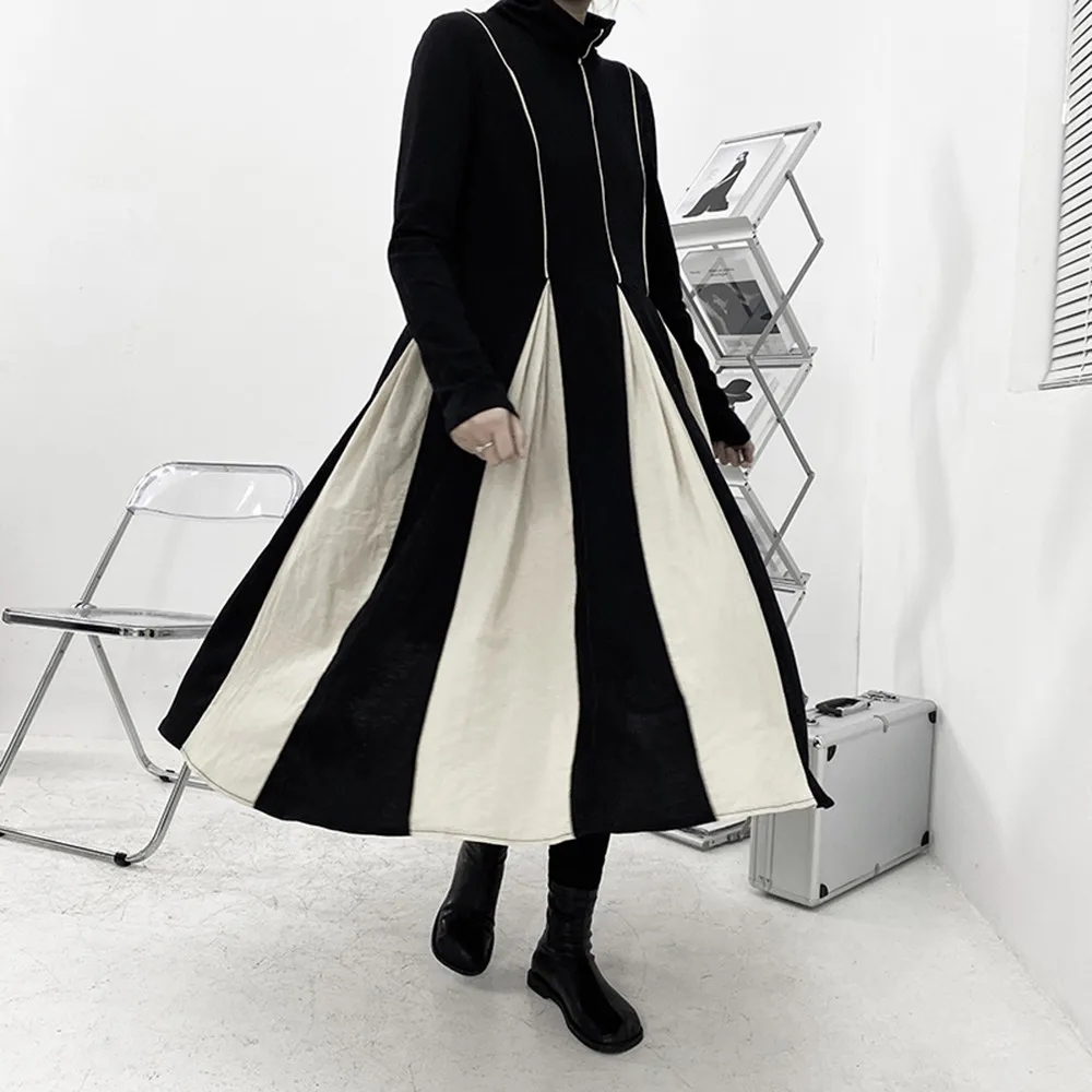 

Casual Dress Long Sleeve High Neck Mimore Length Ladies Fashion Pullover Oversized Fall Fashionable Swing Women Chic Long Dress