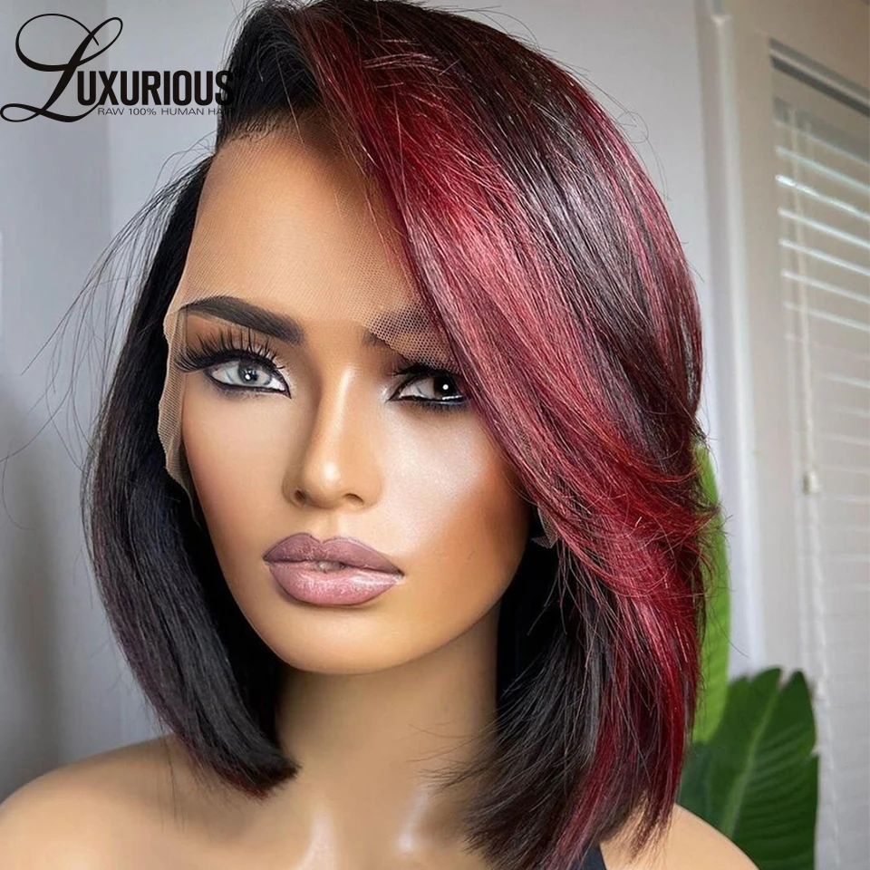 

Red 99J Burgundy Colored Short Bob Pixie Cut Wigs For Women Human Hair 150 Density Ombre Brown Lace Front Bob Wig Brazilian Hair