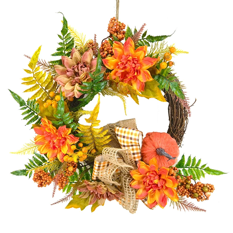 

Autumn Wreath Rustic Flower Pumpkin Garland Creative Front Door Pendant for Home Garden Farmhouse Decoration LBE
