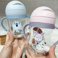 cups with lids and straws 250ml cartoon pattern child drinking bottle straw baby training portable handle kids water bottle
