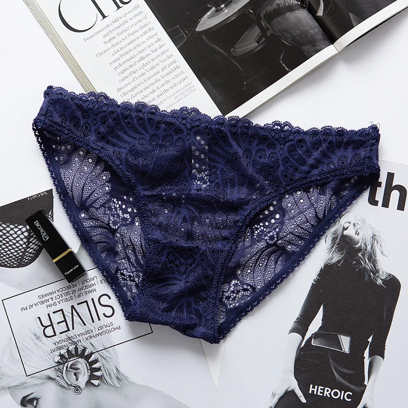 Dark blue Quaslover, летнее Сексуальное Женское Прозрачное нижнее белье, бесшовные женские кружевные трусики, дышащее хлопковое нижнее белье - Цвет: Dark blue