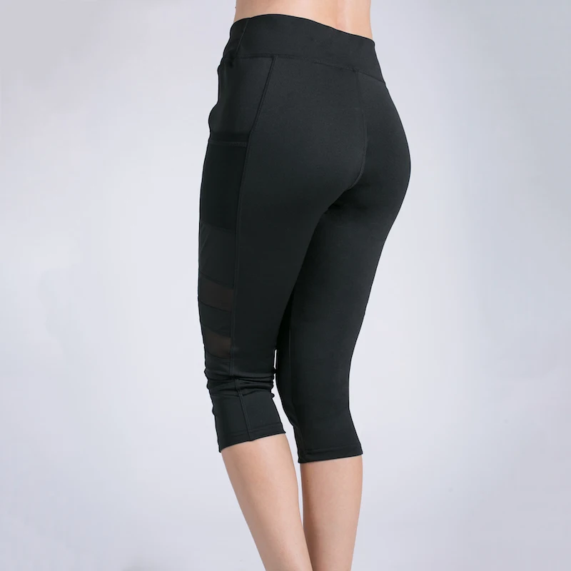 Женские лоскутные леггинсы летние дышащие сетчатые штаны-капри с карманами и