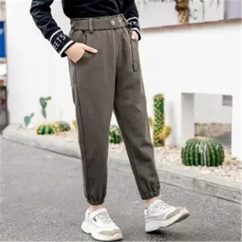 

Pants For Kids Girls 2020 Cargo Pants Pure Color Pocket Loose Sport Trousers High Waist Teen Children Girls Casual Pants K337