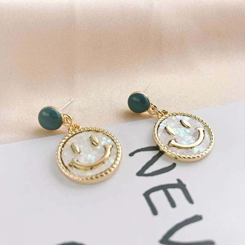 Корея Dongdaemun осветляющие блестки Смайлик Серьги в виде лица женские милые