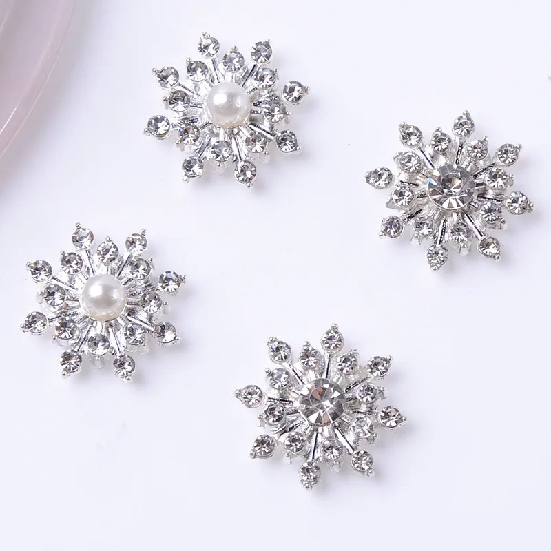 10 PCS 16mm Metal Alloy Crystal Rhinestone Imitation Pearl Flowers DIY Handmade Accessories For Jewelry Making