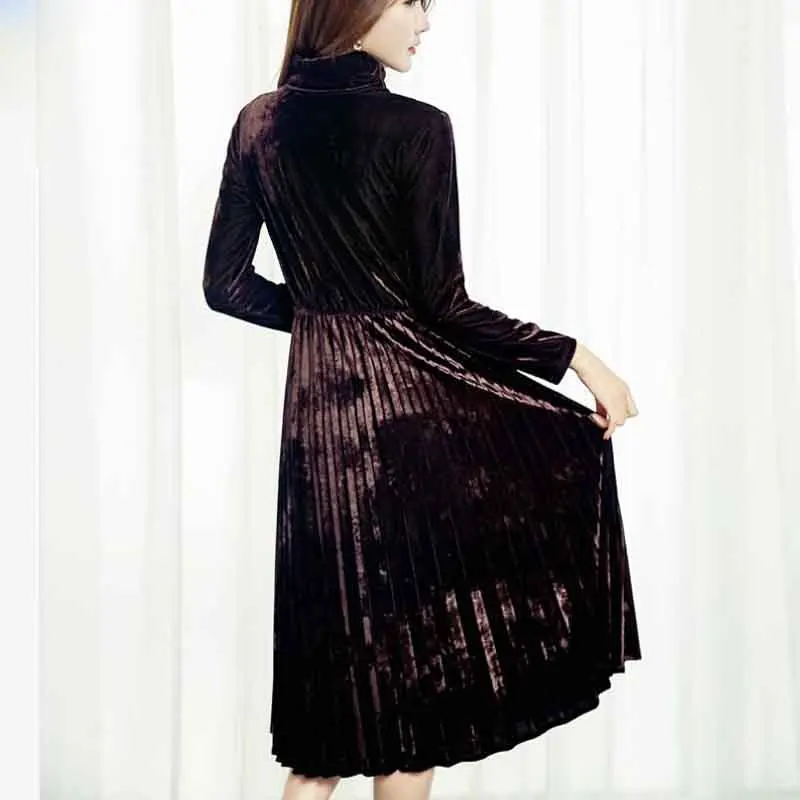 Новые бархатные платья для женщин 2020 Весна Осень Винтаж Водолазка с длинным