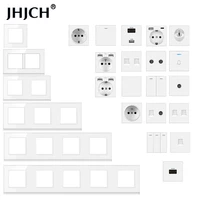 jhjch wall mounted diy module european standard white tempered crystal glass panel socket led light switch button function combi