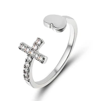 zircons cross love heart open rings for women girls silver alloy rhinestone cross ladies ring engagement rings heart ring