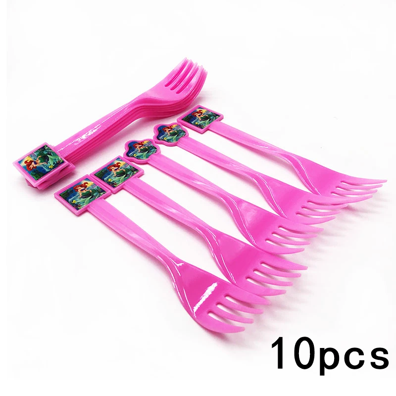 10pc Fork 10 шт./пакет Русалка День рождения украшения пластина для детей Русалка День рождения поставки подарки для детей с рисунком Русалочки Ариэль - Цвет: 10pc Fork