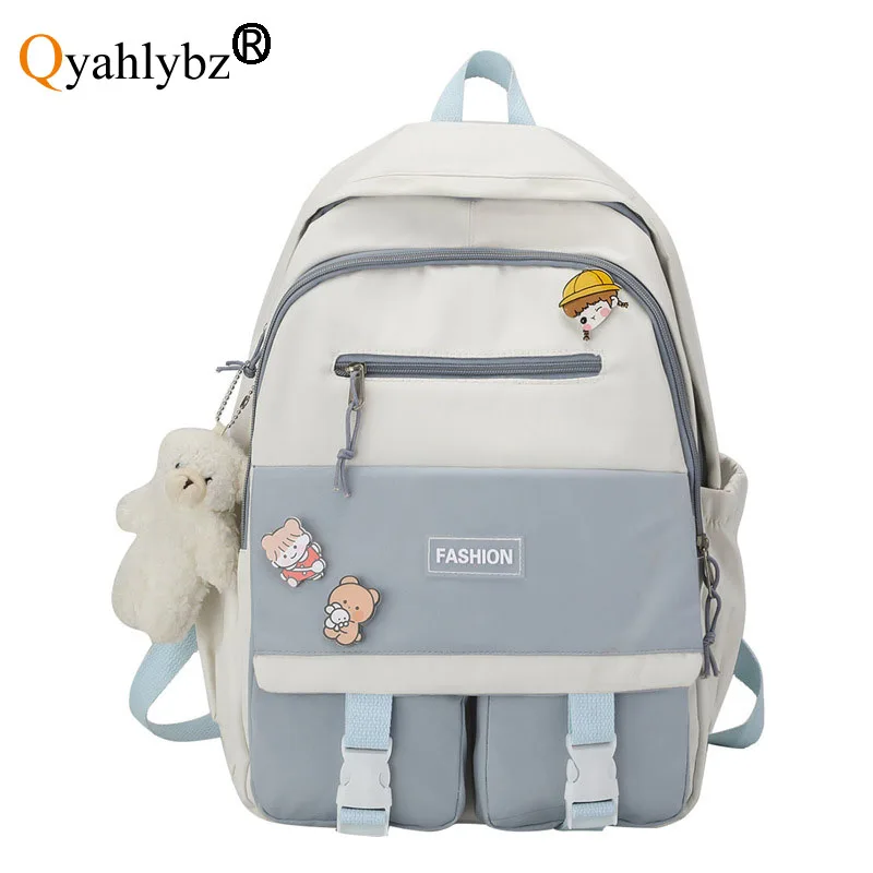 "Контрастный вместительный нейлоновый рюкзак для школьников qlord lybz, школьный ранец для девочек-подростков, женские дорожные сумки через пле..."