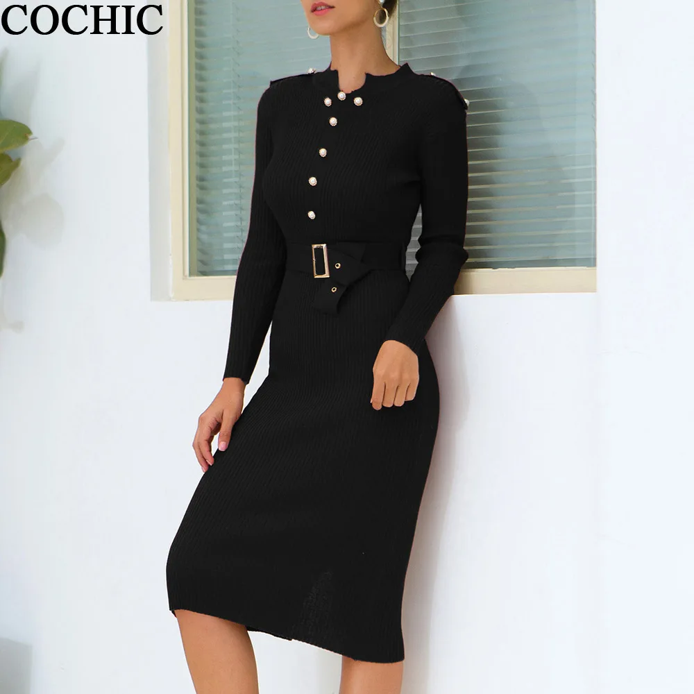 Осенне-зимнее вязаное платье-свитер на шнуровке с длинным рукавом и