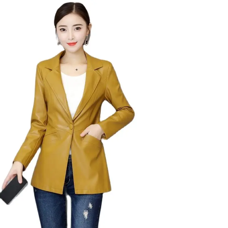 Chaqueta de cuero sintético de talla grande para mujer, chaqueta de piel sintética importada, traje de cuero morado, OL, 2021