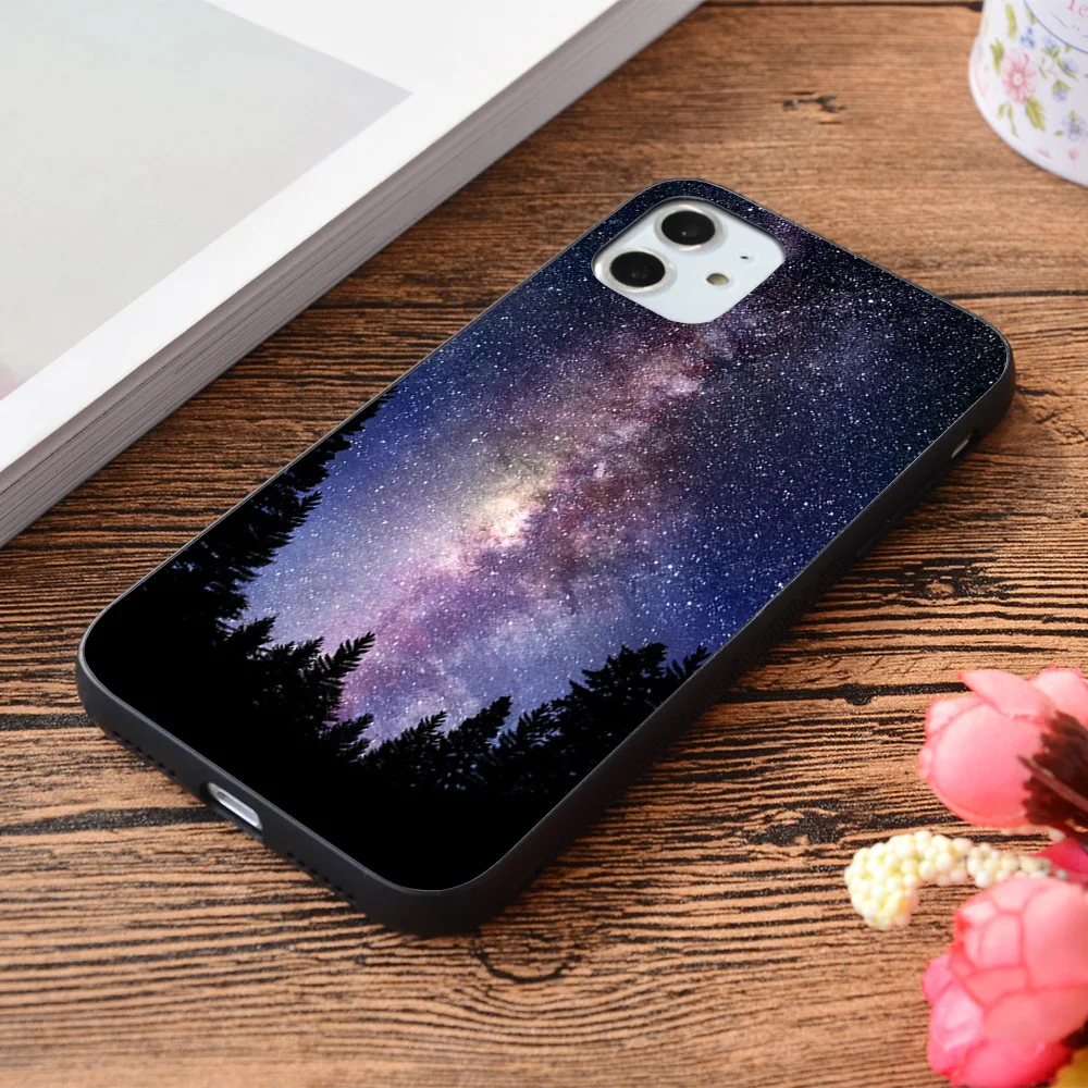 

For iPhone Starry Night Forest - Galaxy Stars Soft TPU border Apple iPhone Case