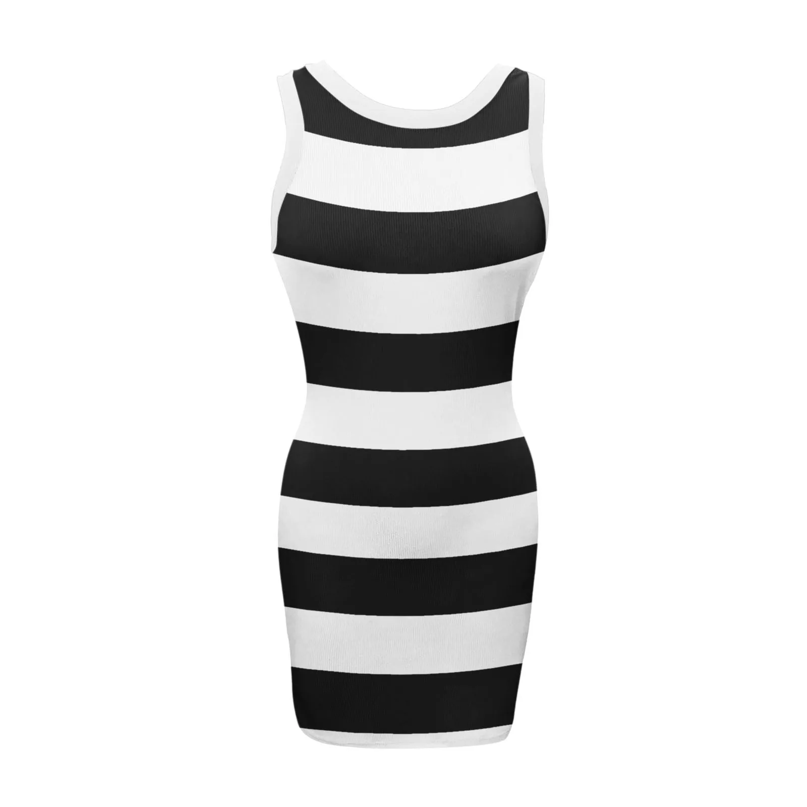 

Women's Summer Sexy Tie dye Print Sleeveless Ruched O-Neck Buttocks Dress Casual Stripe Bodycon Mini Tank Dresses
