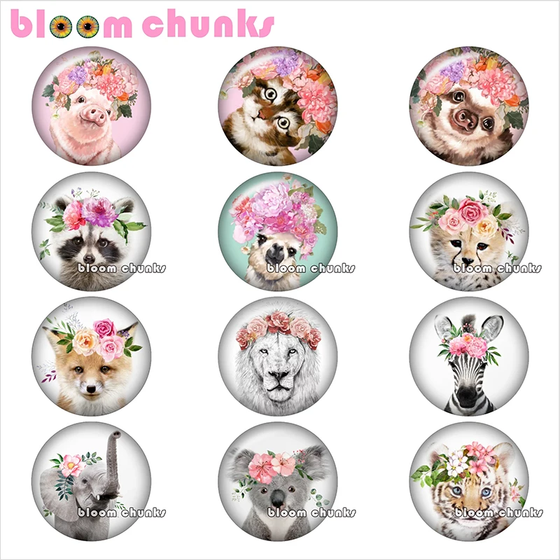 

Round photo glass cabochon spring flower animal lion tiger elephant demo flat back Making findings 12mm/18mm/20mm/25mm A8165