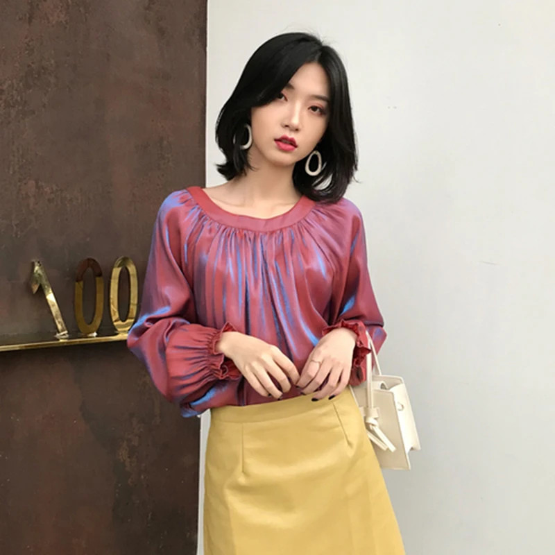 

2019 Autumn Korea Fashion Women Long Sleeve Loose Shirts Front And Back Wear Single-breasted Blouse Tops Female Blusas S430