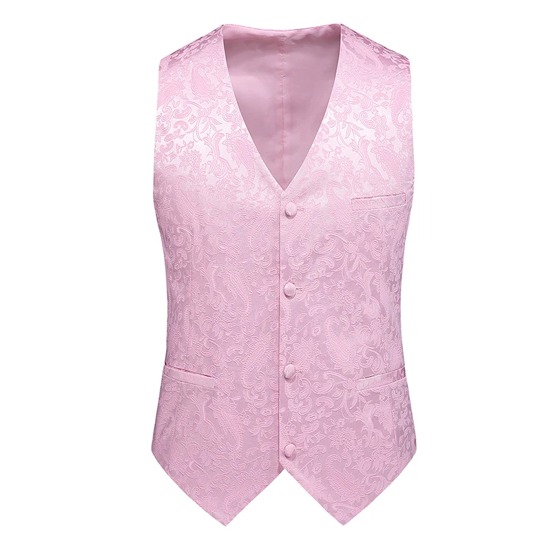Мужской Жаккардовый жилет приталенный свадебный с v-образным вырезом розовый
