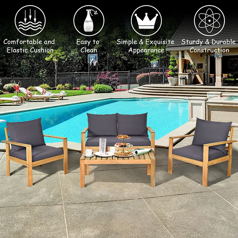

GIANTEX Outdoor 4PCS Acacia Wood Chat Set HW64146+