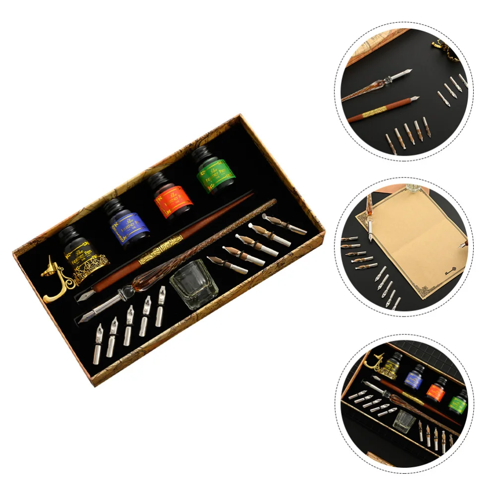 

Wooden Calligraphy Pen Glass Pen Set Art Writing Drawing Pen Set (Random Color)