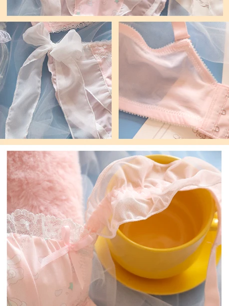 Japanese sweet cute lolita my melody underwear girl soft with steel ring bra set plus size push up women lingerie with panties