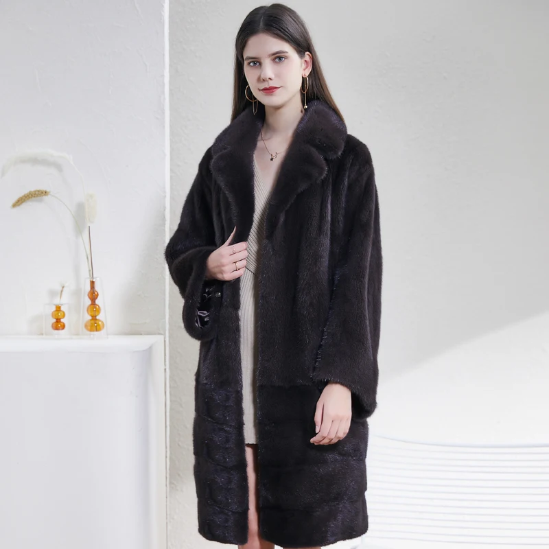 Mink real fur coat women winter natural fur mink fur coats and coats women long lapel loose cuffs women clothes