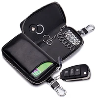 leather keychain men women key bag multifunction key card wallet holder smart housekeeper unisex car small key case keys pouch