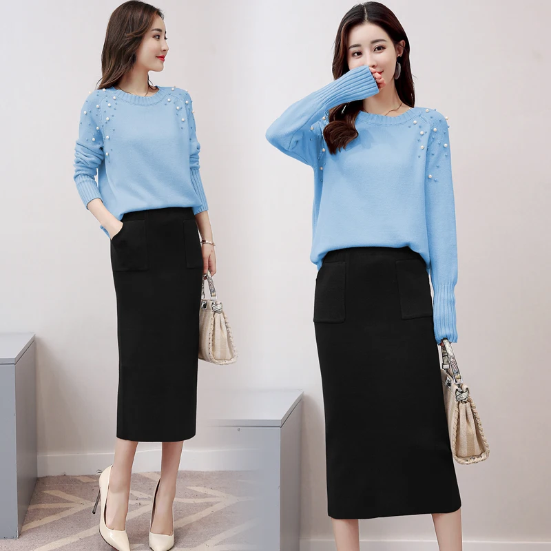 Осень зима 2021 Женский вязаный комплект из двух предметов женский свитер с