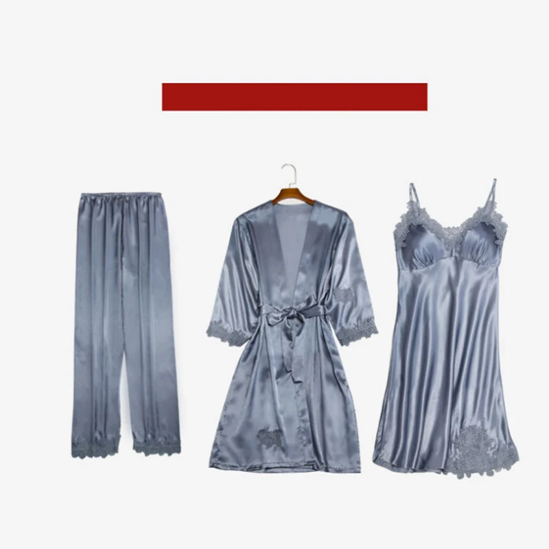 3 шт. весенне-осенний Элегантный женский Шелковый Атласный Новый Пижамный костюм