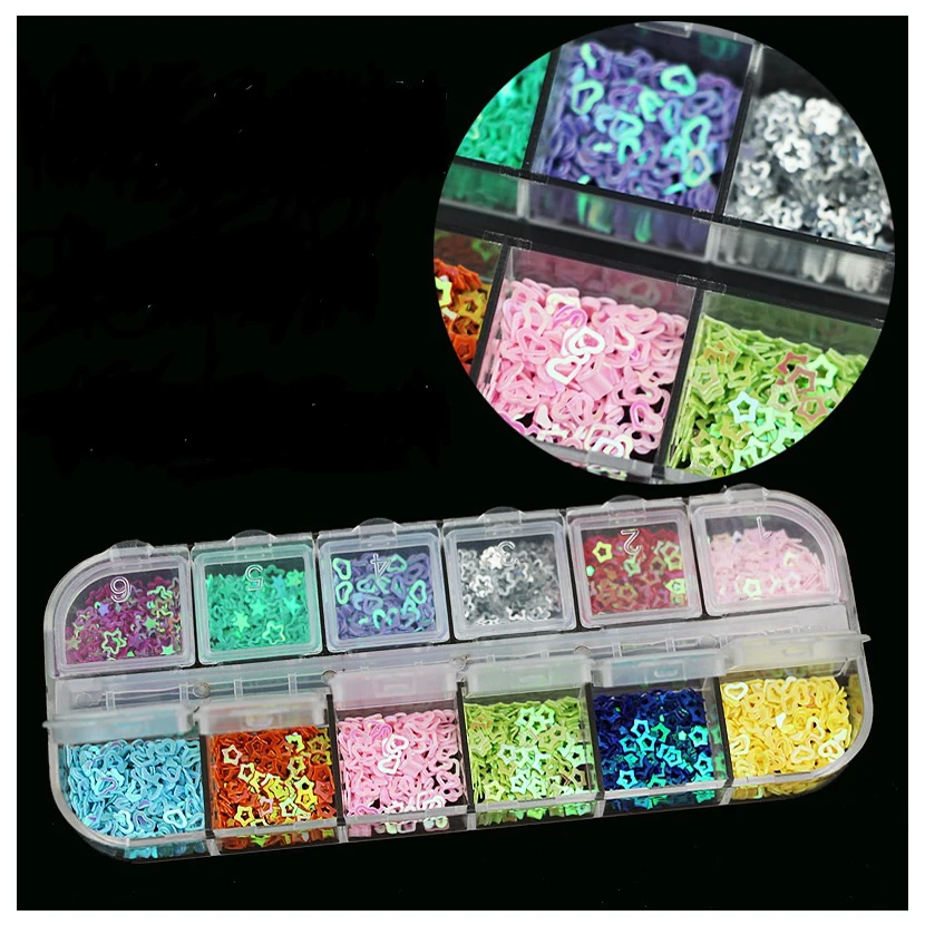 12 видов цветов Блестки для ногтей стразы полые акриловые украшения длинный