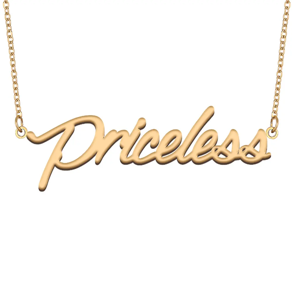 

Priceless Name Necklace for Women Stainless Steel Jewelry Gold Plated Nameplate Pendant Femme Mother Girlfriend Gift
