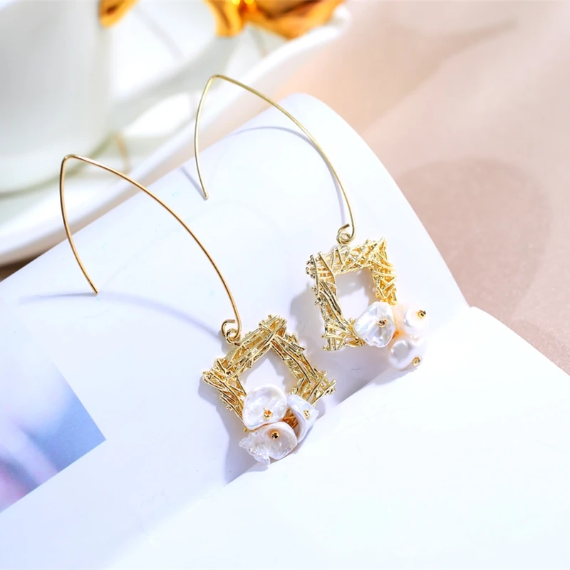 Женские жемчужные серьги DAIMI квадратные с рисунком птичьего гнезда 6 7 мм