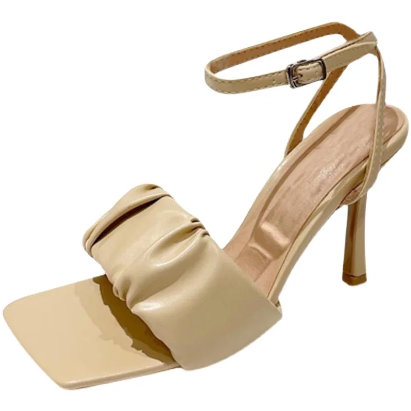 

HOKSVZY 8cm Heels 2021 Spring And Summer New High-heeled Stiletto Buckle Fold High-heeled Sandals Women JXQ