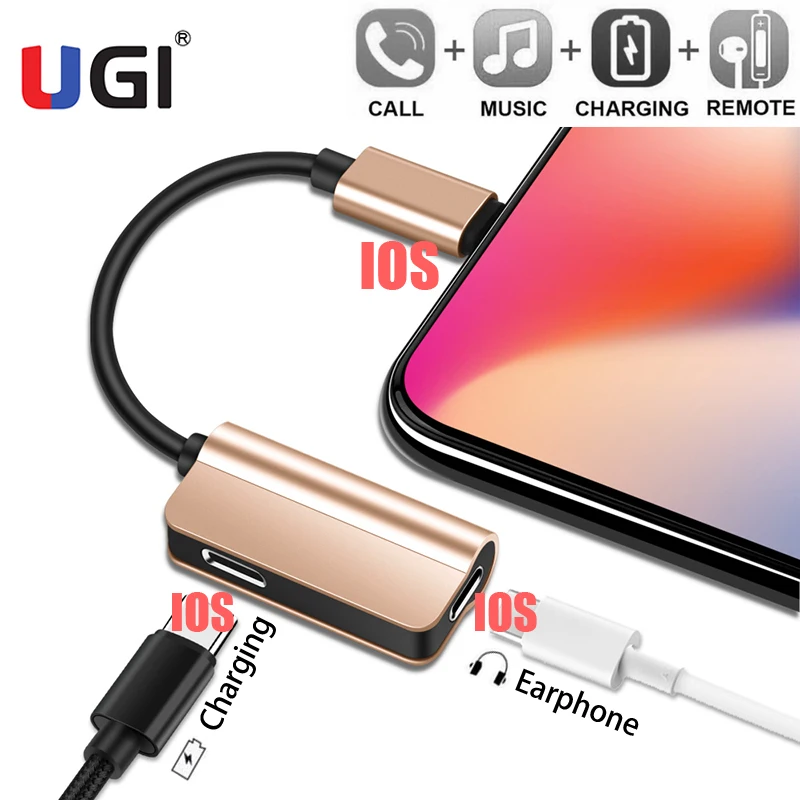 UGI Горячие 2в1 двойной адаптер сплиттер наушники аудио Быстрая зарядка 2A зарядное
